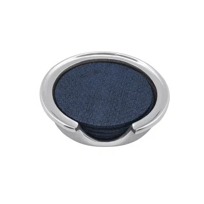 Mariposa Pale Gray Faux Grass Cloth Signature Coaster In Navy
