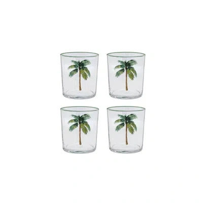 Mariposa Palm Tree Suite Of 4 Double Old Fashioned Glasses In Clear
