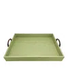 Mariposa Palma Faux Grasscloth And Tortoiseshell Handle Large Tray In Green