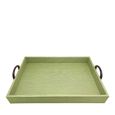 Mariposa Palma Faux Grasscloth And Tortoiseshell Handle Large Tray In Green