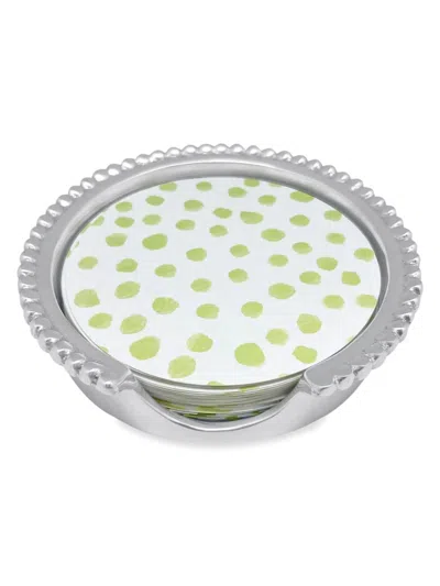 Mariposa Patterns That Play Dotty & Stripe Beaded Coaster Set In Green Silver