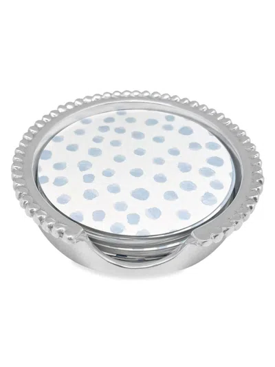 Mariposa Patterns That Play Dotty & Stripe Beaded Coaster Set In Light Blue Silver