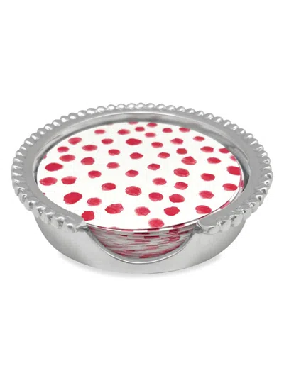 Mariposa Patterns That Play Dotty & Stripe Beaded Coaster Set In Red