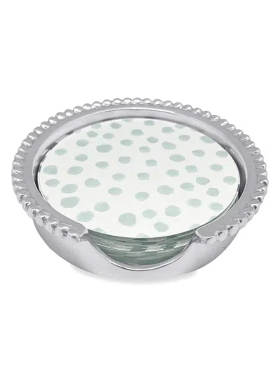 Mariposa Patterns That Play Dotty & Stripe Beaded Coaster Set In Teal Silver