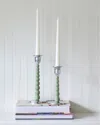 Mariposa Pearled Enameled Medium Candlesticks, Set Of 2 In Green