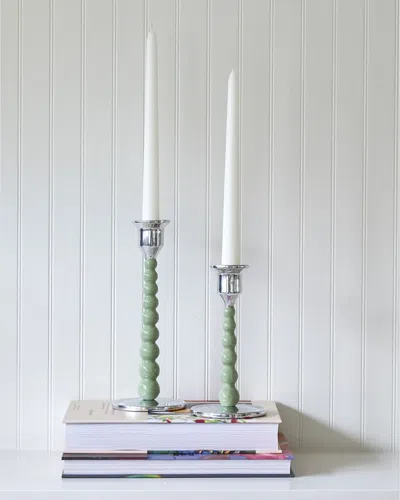 Mariposa Pearled Enameled Medium Candlesticks, Set Of 2 In Green
