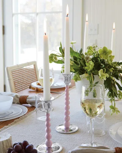 Mariposa Pearled Enameled Medium Candlesticks, Set Of 2 In Pink