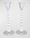 Mariposa Pearled Enameled Medium Candlesticks, Set Of 2 In White