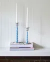 Mariposa Pearled Enameled Small Candlesticks, Set Of 2 In Blue