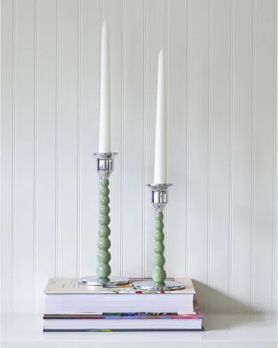 Mariposa Pearled Enameled Small Candlesticks, Set Of 2 In Green