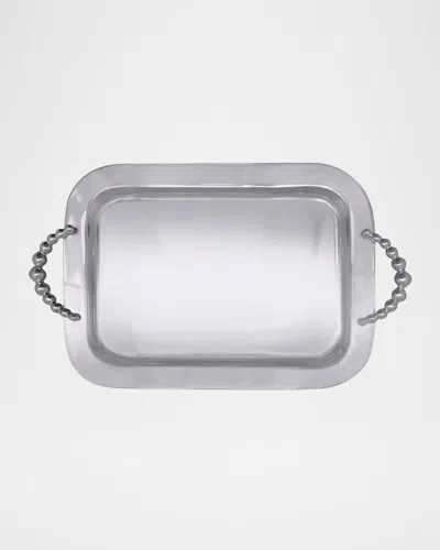 Mariposa Pearled Rectangular Handled Service Tray In Silver