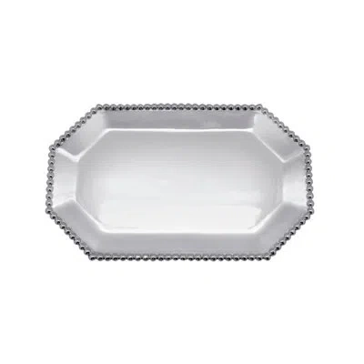 Mariposa Pearled Small Rectangular Octagonal Tray In Silver
