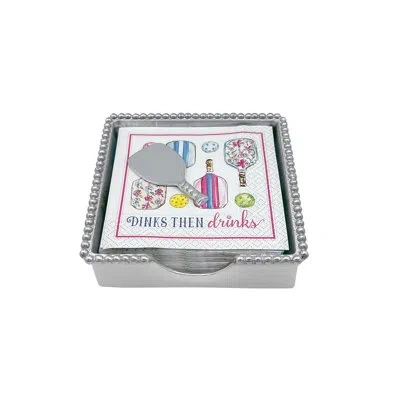 Mariposa Pickleball Drinks Beaded Napkin Box Set _x000d_ In Silver
