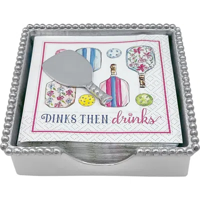 Mariposa Pickleball Drinks Beaded Napkin Box Set In Silver