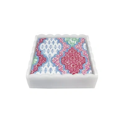 Mariposa Provençal Cotton Scalloped Cocktail Napkin Box Set In Pink,white
