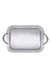 Mariposa Pearled Rectangular Handled Service Tray In Silver