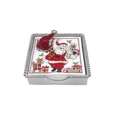 Mariposa Red Santa Hat Beaded Napkin Box Set In Silver,red,white,green