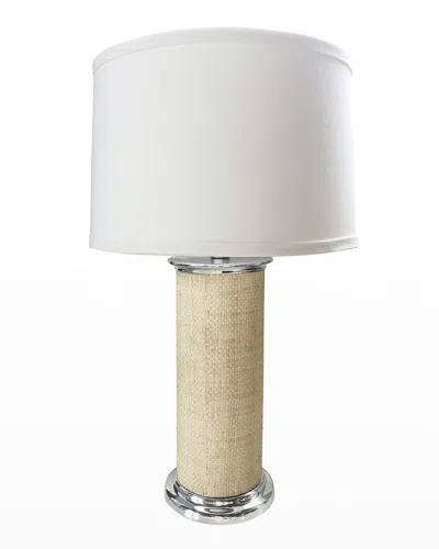 Mariposa Sand Faux Grasscloth Column Table Lamp In Silver