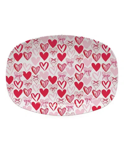 Mariposa Scattered Hearts Aluminum Serving Platter In Red