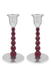 Mariposa Set Of 2 Pearled Candleholders In Red