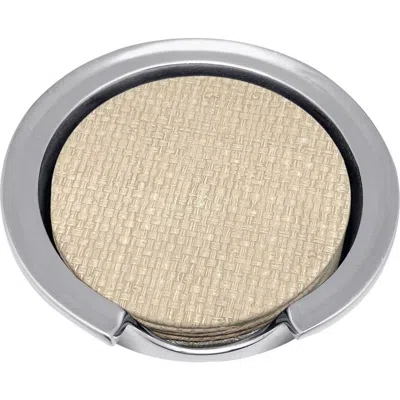 Mariposa Set Of 4 Coconut Grove Faux Grasscloth Coasters In Silver