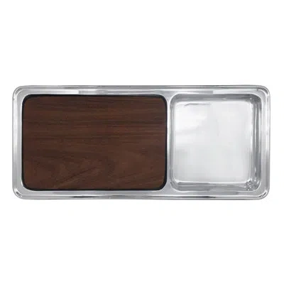 Mariposa Signature Cheese & Cracker Server With Dark Wood Insert In Silver