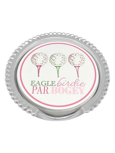 Mariposa Sporting Life Ladies' Eagle, Birdie, Par, Bogey Golf Beaded Coaster Set In Metallic