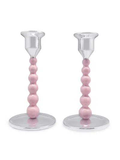 Mariposa String Of Pearls 2-piece Candlestick Set In Pink Silver