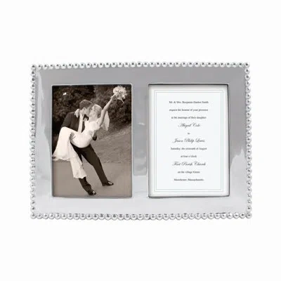 Mariposa String Of Pearls Beaded Double Picture Frame In Silver