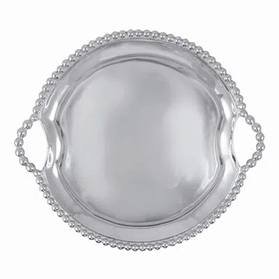 Mariposa String Of Pearls Round Handle Tray In Silver
