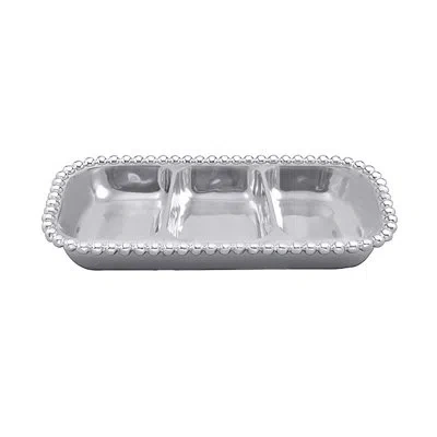 Mariposa String Of Pearls Small 3-section Divided Serving Dish In Silver