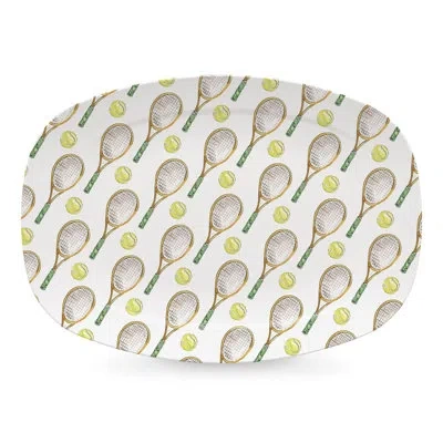 Mariposa Tennis Racquet Platter In White,yellow,green,brown