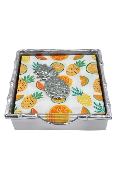 Mariposa Tropical Pineapple Napkin Box Set In Silver