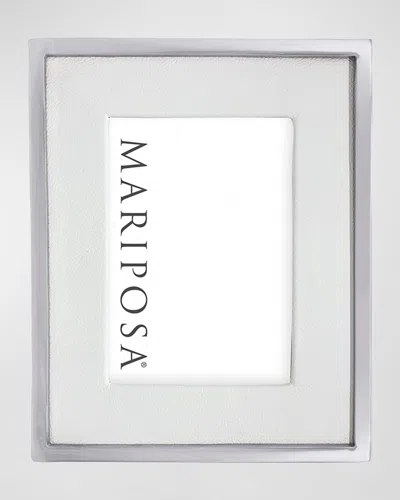 Mariposa White Leather Photo Frame With Metal Border, 5" X 7" In Gray