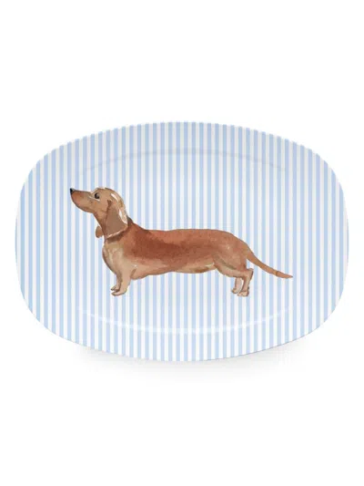 Mariposa Woof Woof Best Friends Tan Dachshund Platter In Blue