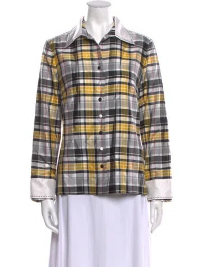 Pre-owned Marisa Baratelli Plaid Print Long Sleeve Button-up Top In Multi