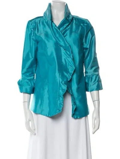 Pre-owned Marisa Baratelli Silk Three-quarter Sleeve Button-up Top In Blue