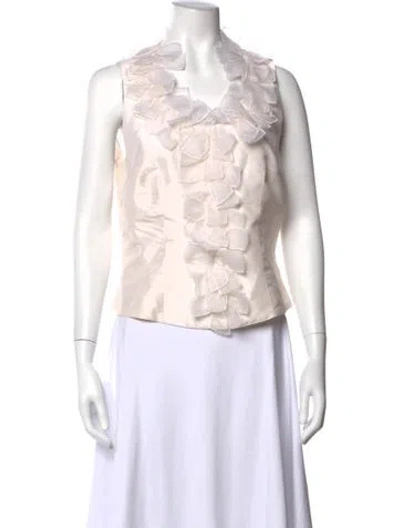 Pre-owned Marisa Baratelli Silk V-neck Top In Neutral