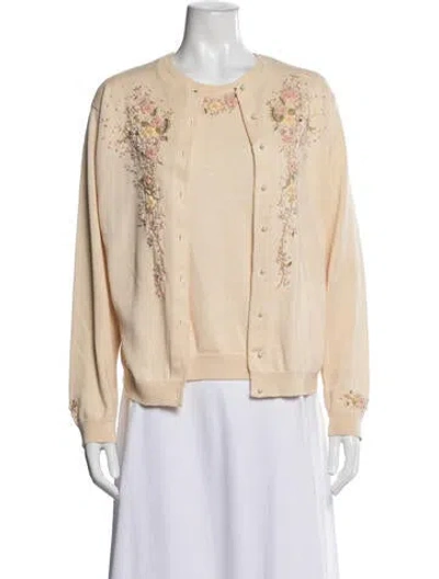 Pre-owned Marisa Christina Floral Print Embroidered Accent Set In Neutrals