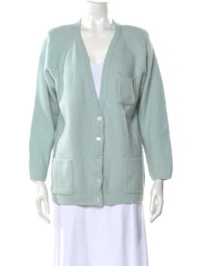 Pre-owned Marisa Christina Lambswool V-neck Sweater In Green