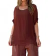 Marisima Tie Back Silk Blouse In Brown In Burgundy