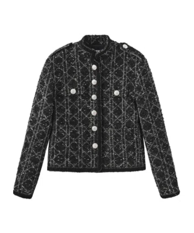 Marissa Chiara Stand Collar Lace Jacket In Black