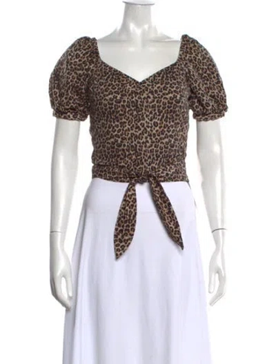 Pre-owned Marissa Webb Animal Print V-neck Crop Top In Neutrals