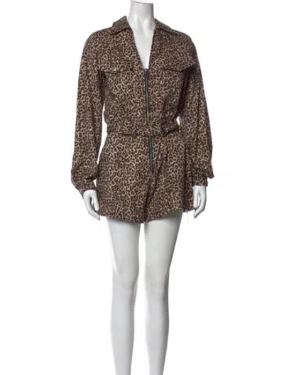 Pre-owned Marissa Webb Animal Print V-neck Romper In Neutral