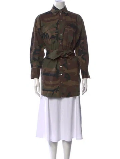 Pre-owned Marissa Webb Camouflage Print Long Sleeve Button-up Top In Brown