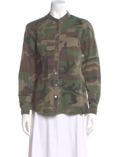 Pre-owned Marissa Webb Camouflage Print Long Sleeve Button-up Top In Green