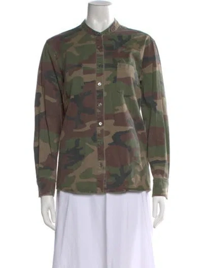 Pre-owned Marissa Webb Camouflage Print Long Sleeve Button-up Top In Green