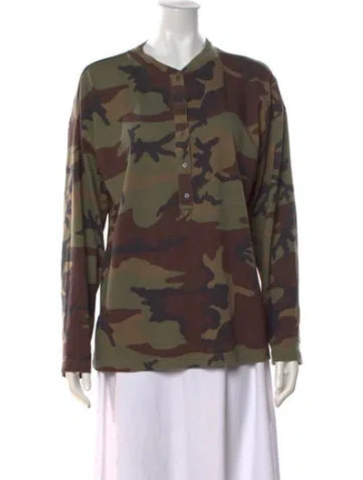 Pre-owned Marissa Webb Camouflage Print Long Sleeve Top In Green