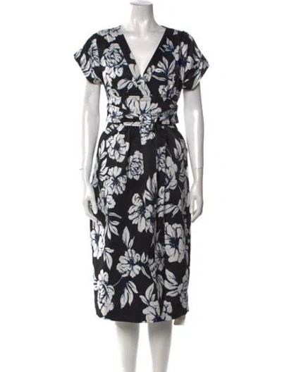 Pre-owned Marissa Webb Floral Print Midi Length Dress In Black