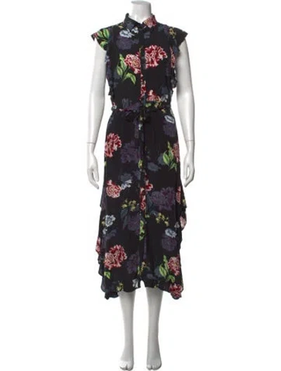 Pre-owned Marissa Webb Floral Print Midi Length Dress In Black